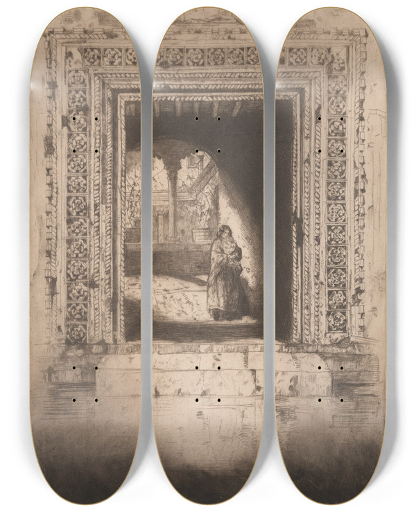 Triptych art skateboard deck of David Young Cameron The Abbazia Venice by David Young Cameron (1865-1945)