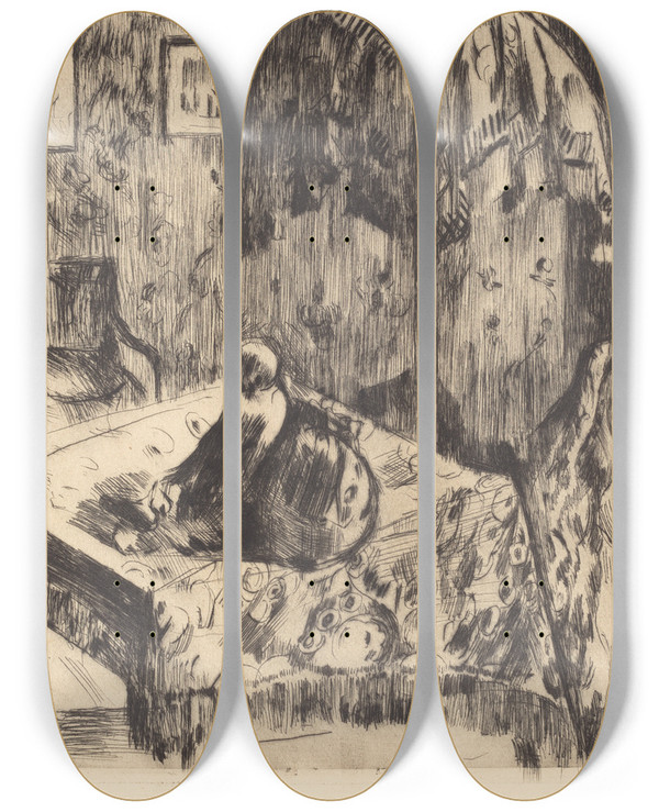 Triptych art skateboard deck of Lovis Corinth Interior With Floor Lamp Interieur Mit Stehlampe by Lovis Corinth (1858-1925)