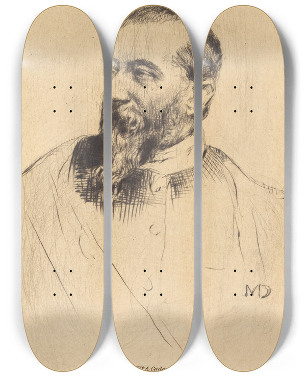 Triptych art skateboard deck of Marcellingilbert Desboutin Alphonse Karr by Marcellin-Gilbert Desboutin (1823-1902)