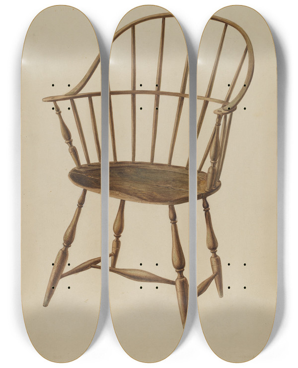 Triptych art skateboard deck of Louis Plogsted Windsor Chair by Louis Plogsted