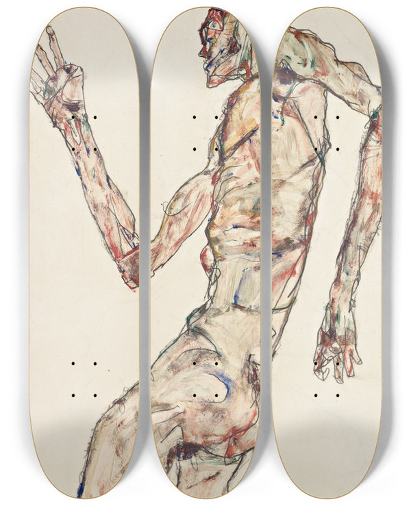 Triptych art skateboard deck of Egon Schiele The Dancer by Egon Schiele (1890-1918)