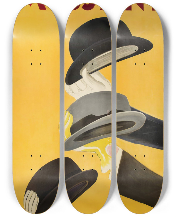 Triptych art skateboard deck of Leonetto Cappiello Mossant by Leonetto Cappiello (1875-1942)