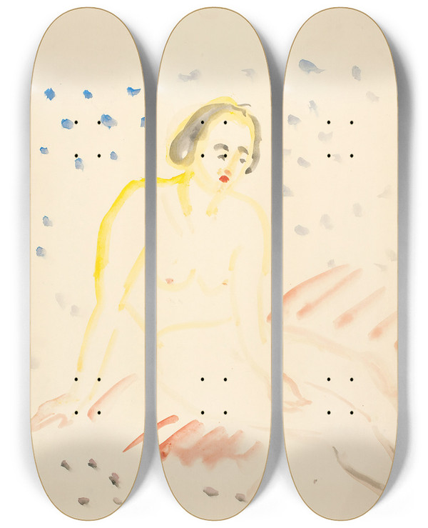 Triptych art skateboard deck of Edvard Munch Sittende Akt_1 by Edvard Munch (1863-1944)