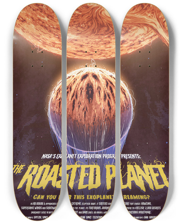 Triptych art skateboard deck of Nasa The Roasted Planet by NASA (1958)