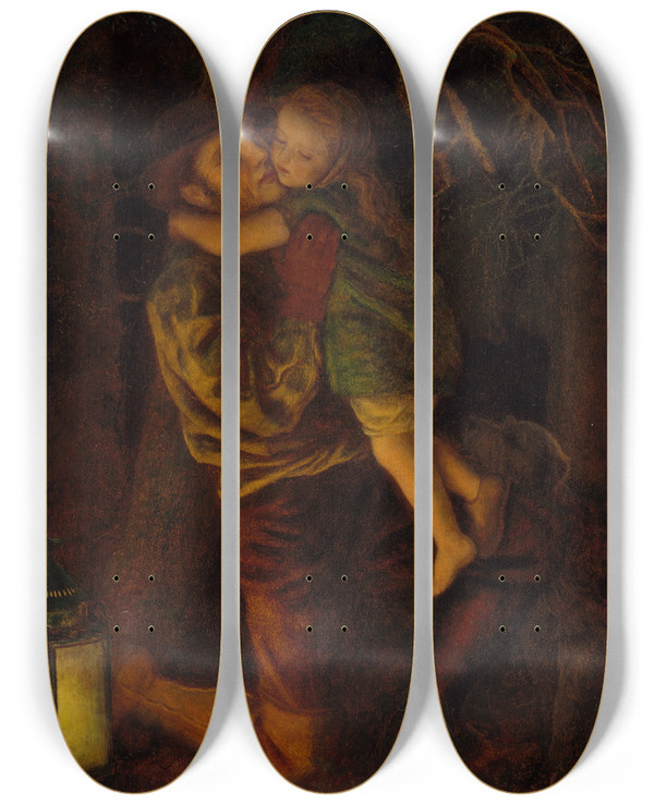 Triptych art skateboard deck of Arthur Hughes The Lost Child by Arthur Hughes (1832-1915)