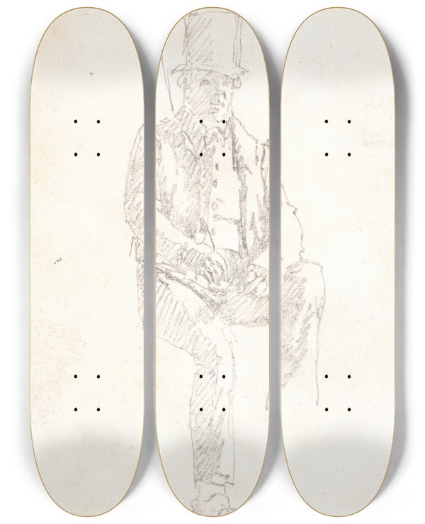 Triptych art skateboard deck of Christen Kbke Studie Af En Kusk by Christen Kobke (1810-1848)