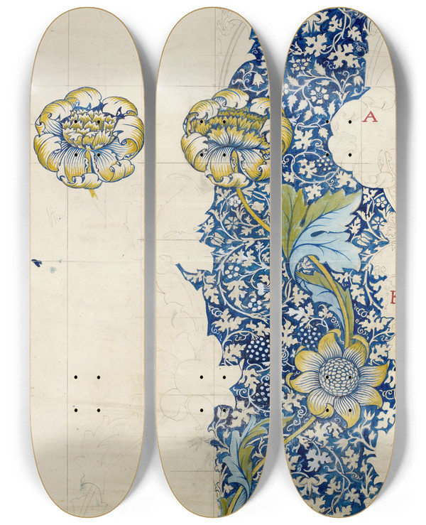 Triptych art skateboard deck of William Morris Kennet by William Morris (1834-1896)