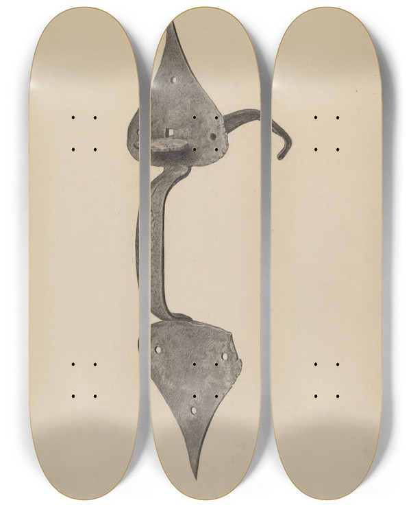 Triptych art skateboard deck of Jack Staloff Door Handle With Thumb Press_1 by Jack Staloff