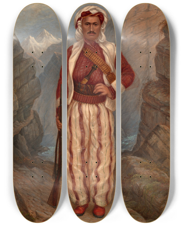 Triptych art skateboard deck of Antonio Zeno Shindler Kurd Man by Antonio Zeno Shindler (1823-1899)