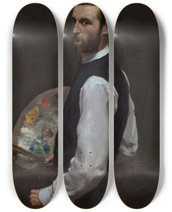 Triptych art skateboard deck of Frdric Bazille Selfportrait_2 by Frederic Bazille (1841-1870)