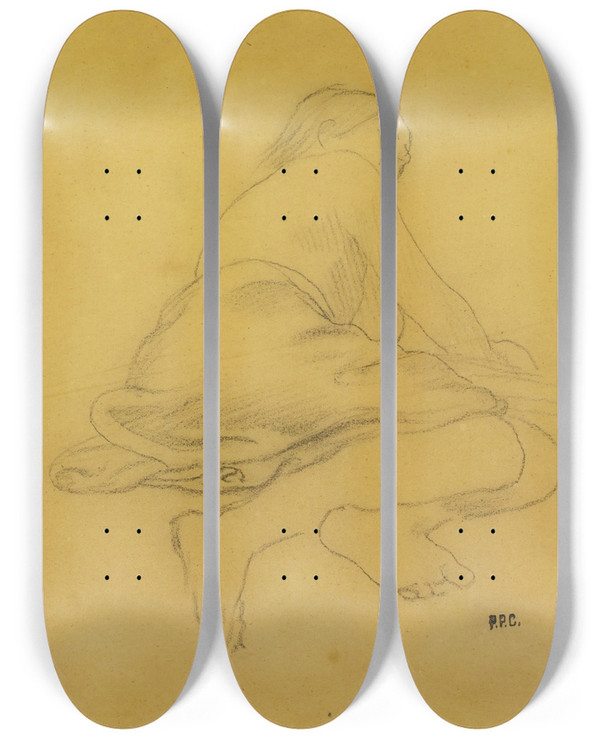 Triptych art skateboard deck of Pierre Puvis De Chavannes Reclining Semidraped Figure by Pierre Puvis De Chavannes (1824-1898)