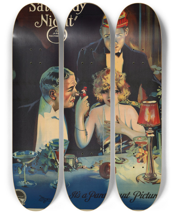 Triptych art skateboard deck of Morgan Litho Co Saturday Night by Morgan Litho Co (19-20-)