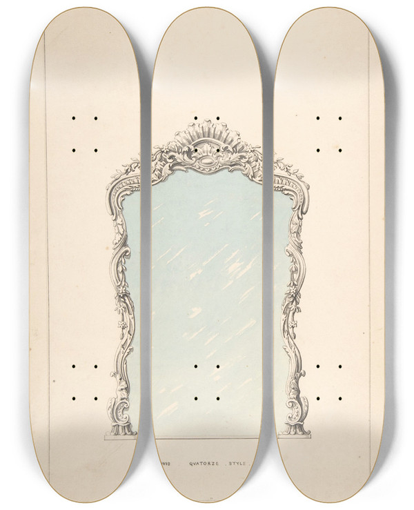 Triptych art skateboard deck of Robert William Hume Pier Glasses by Robert William Hume (1816-1904)