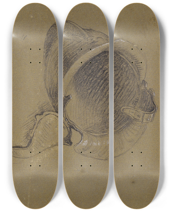 Triptych art skateboard deck of Johann Peter Krafft Studie Eines Helmes_2 by Johann Peter Krafft (1780-1856)