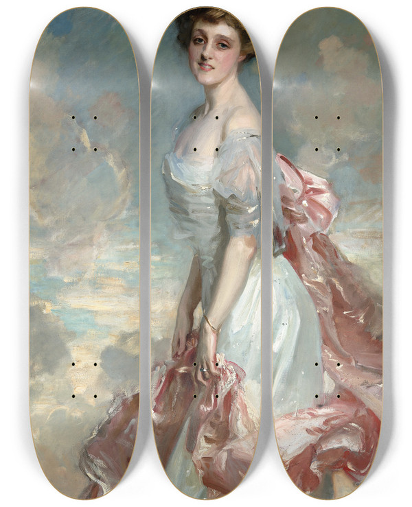 Triptych art skateboard deck of John Singer Sargent Miss Mathilde Townsend by John Singer Sargent (1856-1925)