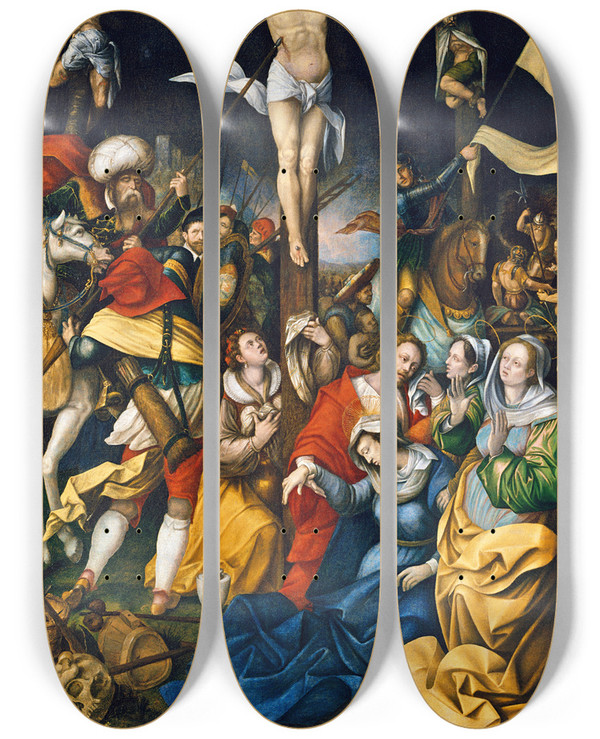 Triptych art skateboard deck of Barthel Bruyn The Elder The Crucifixion by Barthel Bruyn The Elder (1493-1555)