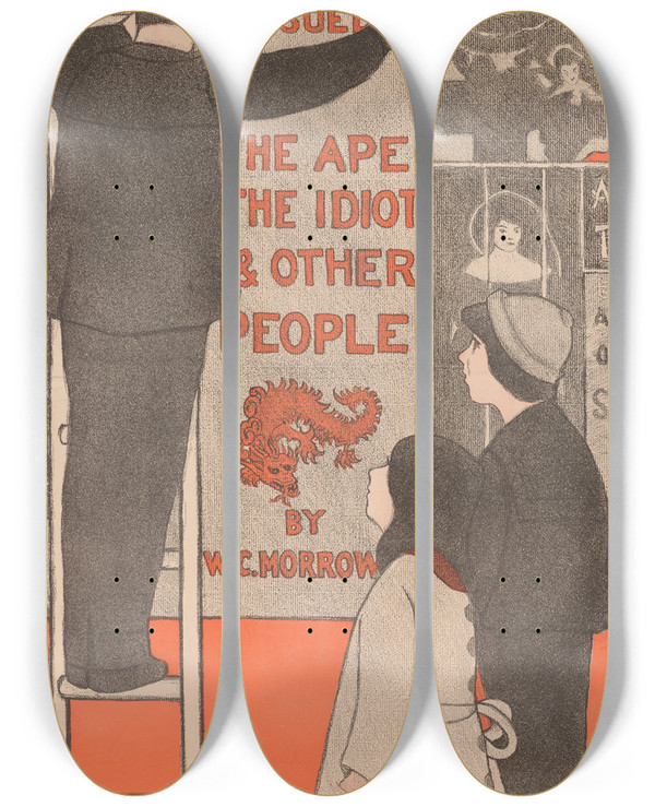 Triptych art skateboard deck of Anna Whelan Betts The Ape The Idiot And Other People by Anna Whelan Betts (1873-1959)