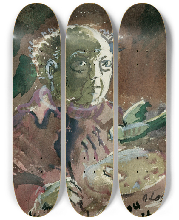 Triptych art skateboard deck of Oskar Laske Selbstportrt by Oskar Laske (1874-1951)