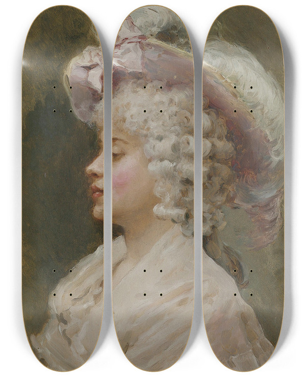 Triptych art skateboard deck of Raimundo De Madrazo Y Garreta An Elegant Lady by Raimundo De Madrazo Y Garreta (1841-1920)