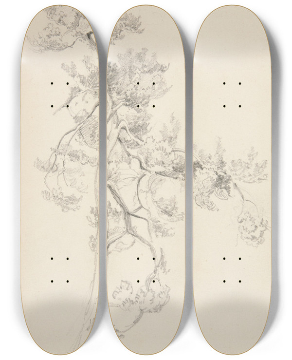 Triptych art skateboard deck of John Singer Sargent Tree Andfoliage by John Singer Sargent (1856-1925)
