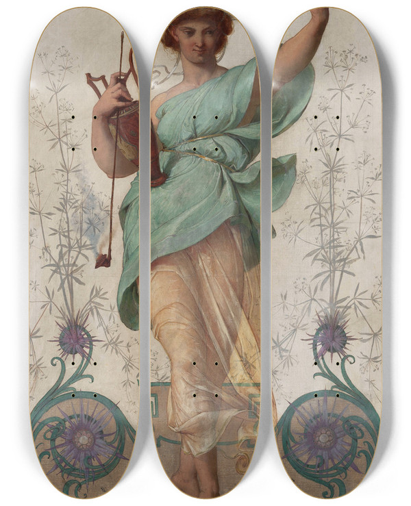 Triptych art skateboard deck of Alexisjoseph Mazerolle Lopium by Alexis Joseph Mazerolle (1826-1889)