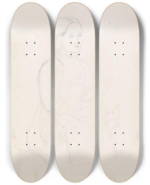 Triptych art skateboard deck of Adolph Tidemand Portrettstudie by Adolph Tidemand (1814-1876)