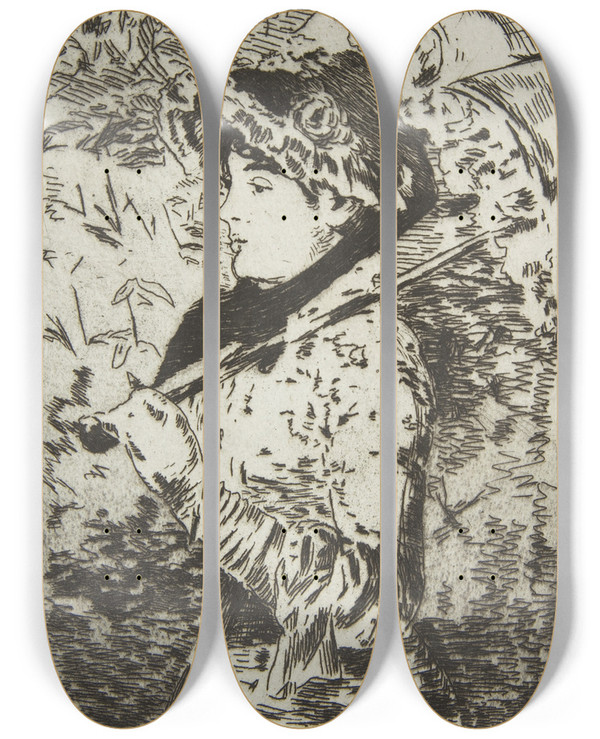 Triptych art skateboard deck of Douard Manet Jeanne Spring_2 by douard Manet (1832-1883)