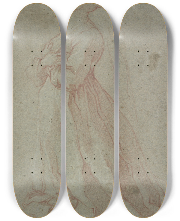 Triptych art skateboard deck of Francesco Vanni Kniendes Mdchen Mit Verschrnkten Armen by Francesco Vanni (1563-1610)