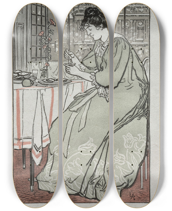 Triptych art skateboard deck of Auguste Louis Lepre Paris Almanac 1897 Winter by Auguste Louis Lepere (1849-1918)