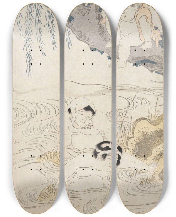 Triptych art skateboard deck of Kikukawa Eizan Untitled_2 by Kikukawa Eizan (1787-1867)