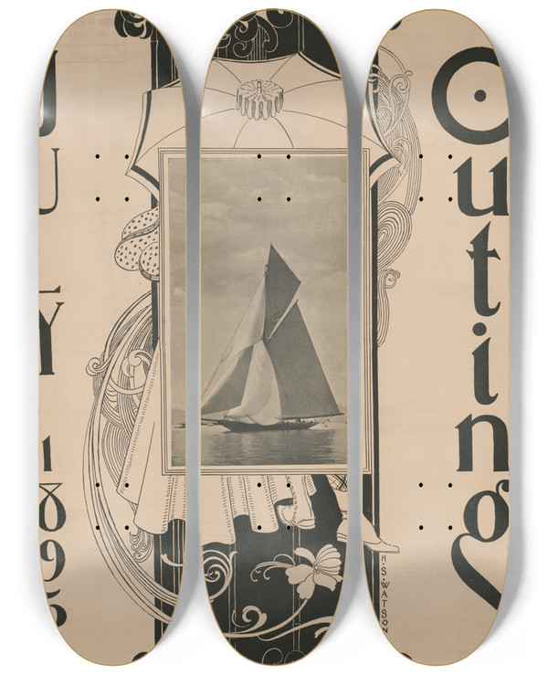 Triptych art skateboard deck of Henry Summer Watson Outing For July by Henry Summer Watson (1868-1933)