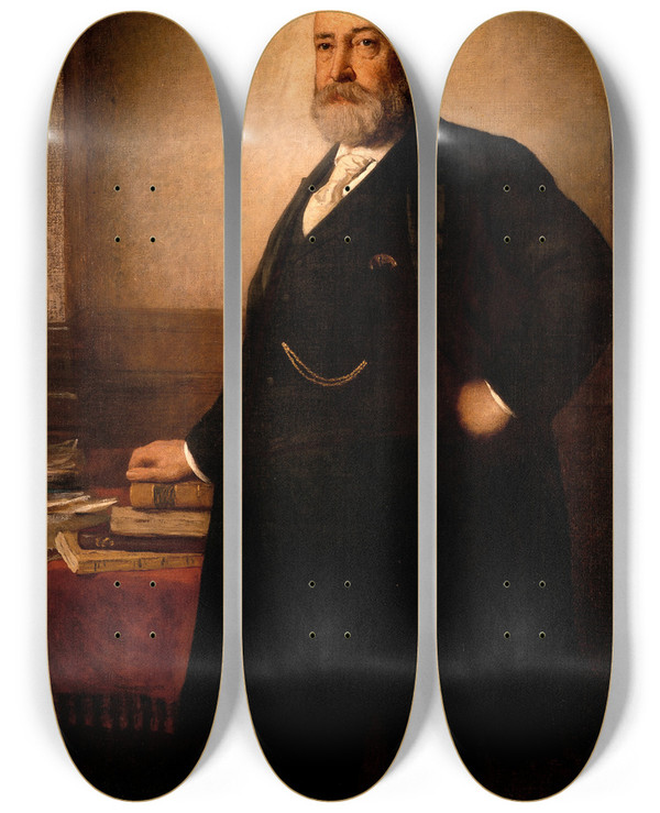 Triptych art skateboard deck of Eastman Johnson Benjamin Harrison_1 by Eastman Johnson (1824-1906)