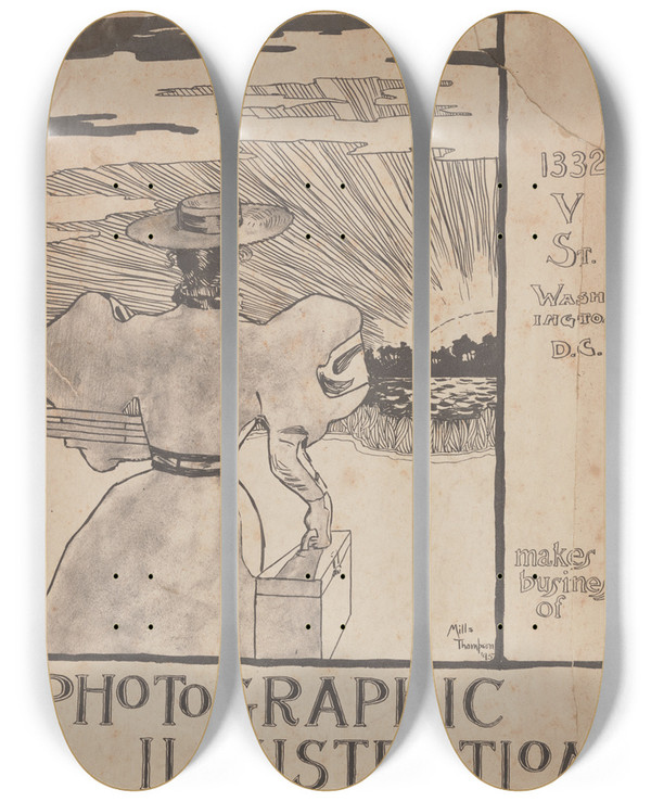 Triptych art skateboard deck of Mills Thompson Miss Frances Benjamin Johnston by Mills Thompson (19-20-)