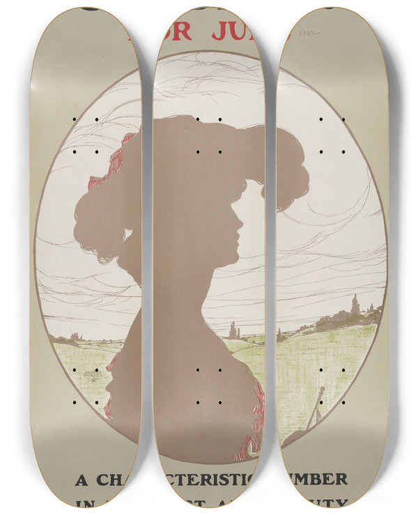 Triptych art skateboard deck of Ernest Haskell Scribners For June by Ernest Haskell (1876-1925)