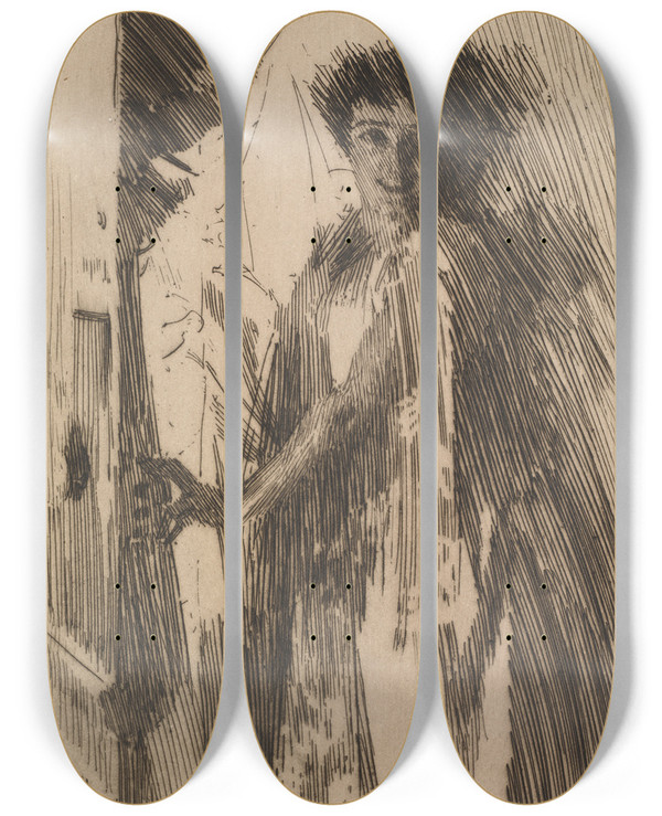 Triptych art skateboard deck of Anders Zorn Rosita Mauri_2 by Anders Zorn (1860-1920)