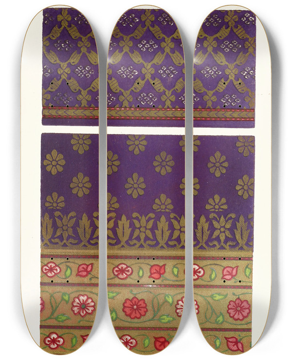 Triptych art skateboard deck of John Charles Robinson Indian Silk And Gold Tissues by John Charles Robinson (1824-1913)