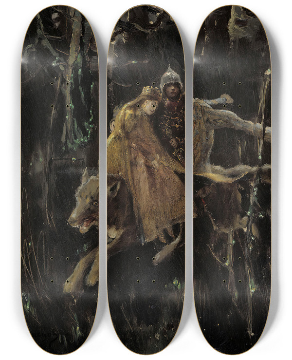 Triptych art skateboard deck of Victor Mikhailovich Vasnetsov Ivan Zarevitsh by Victor Mikhailovich Vasnetsov (1848-1926)