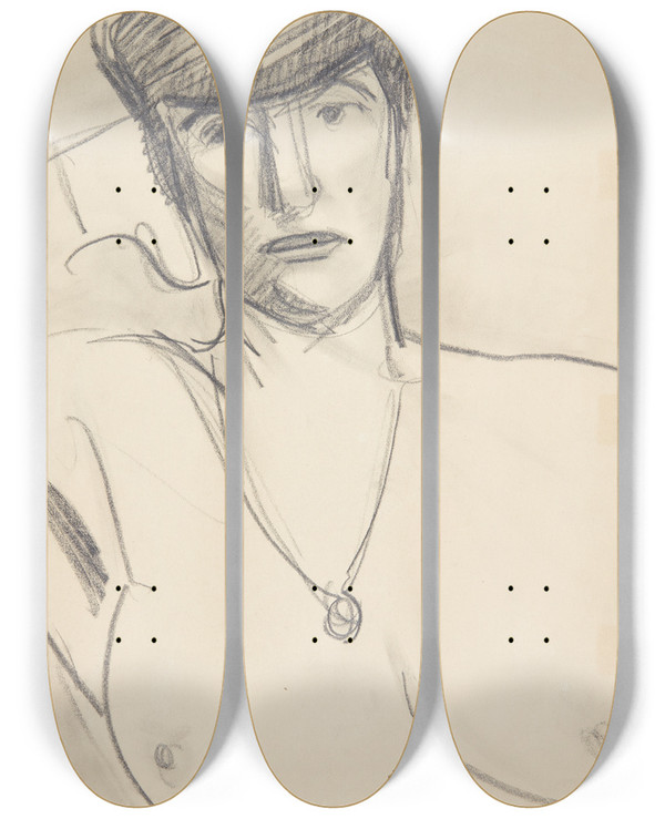 Triptych art skateboard deck of Harald Giersing Hoved Og Bryst Af En Kvinde by Harald Giersing (1881-1927)