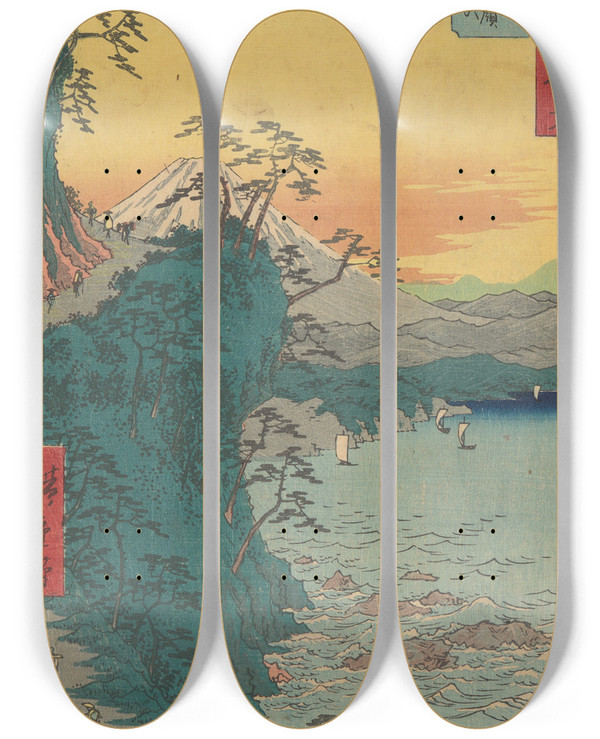 Triptych art skateboard deck of And Hiroshige Yui_1 by Ando Hiroshige (1797-1858)
