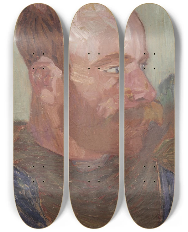 Triptych art skateboard deck of Helmer Osslund Navvy by Helmer Osslund (1866-1938)