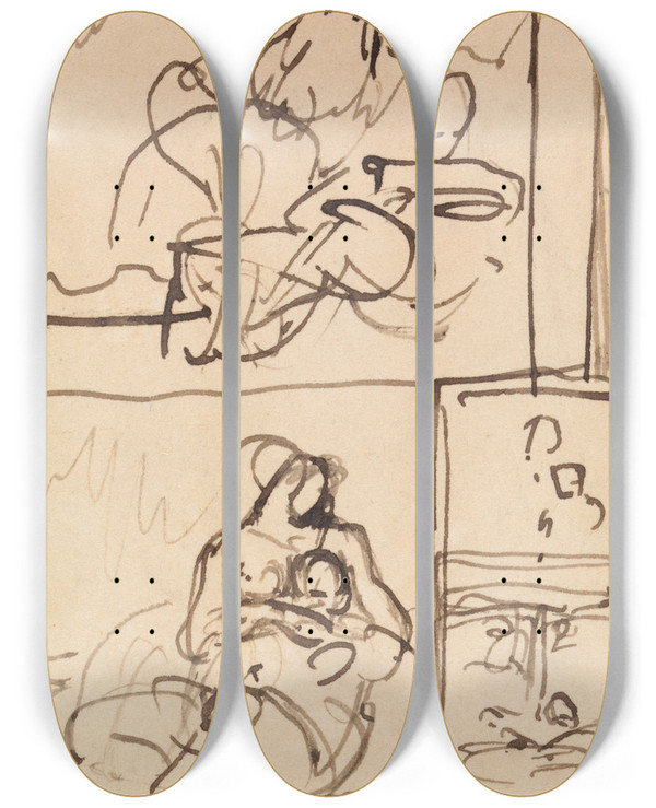 Triptych art skateboard deck of Benjamin Robert Haydon Study For Figures Sitting by Benjamin Robert Haydon (1786-1846)