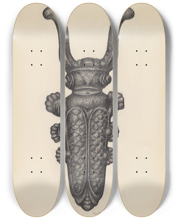 Triptych art skateboard deck of Austin L Davison Bootjack by Austin L Davison