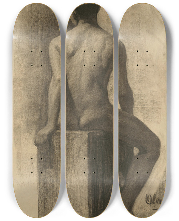 Triptych art skateboard deck of Emil Alexayolexk Study Of A Seated Boy_2 by Emil Alexay-Olexk