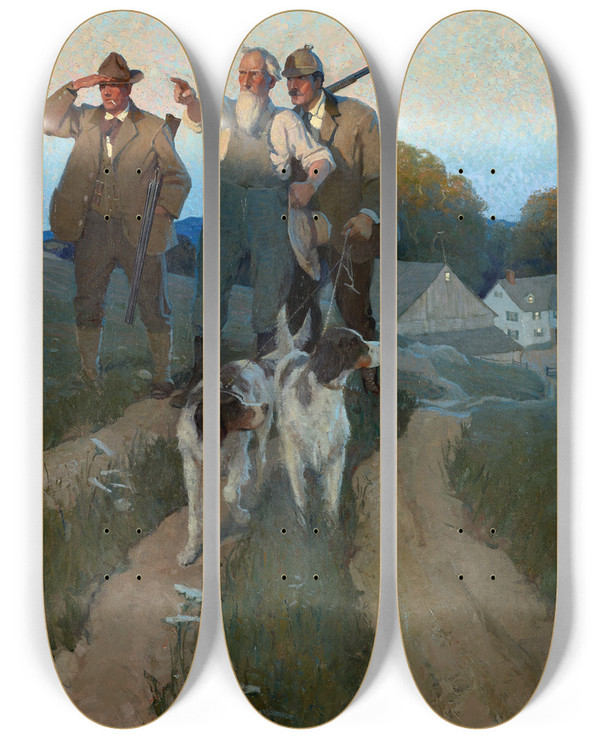 Triptych art skateboard deck of N C Wyeth Overyonder by N C Wyeth (1882-1945)