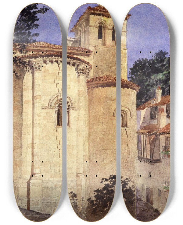 Triptych art skateboard deck of Cass Gilbert Church At Segovia Spain by Cass Gilbert (1859-1934)