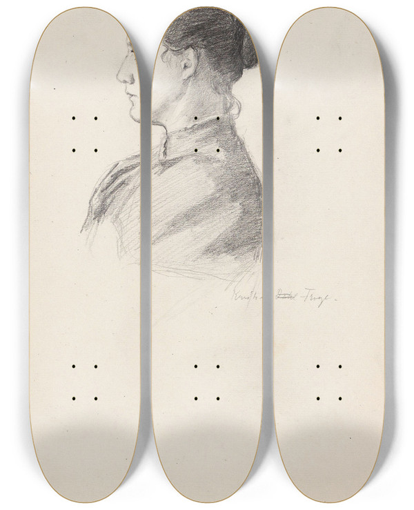 Triptych art skateboard deck of Signe Scheel Kristine Dahl Troye by Signe Scheel (1860-1942)