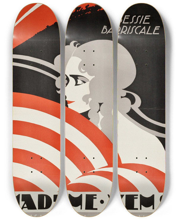 Triptych art skateboard deck of Eric Rohman Madam Who by Eric Rohman (1891-1949)