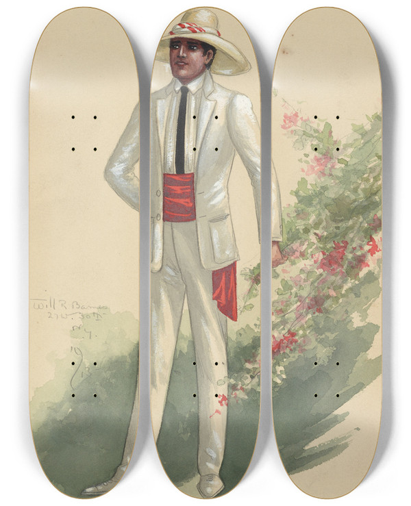 Triptych art skateboard deck of Will R Barnes Act Irosendo by Will R Barnes (1939)