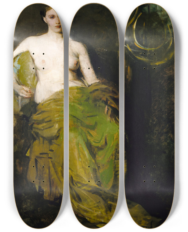 Triptych art skateboard deck of Abbott Handerson Thayer Half Draped Figure by Abbott Handerson Thayer (1849-1921)