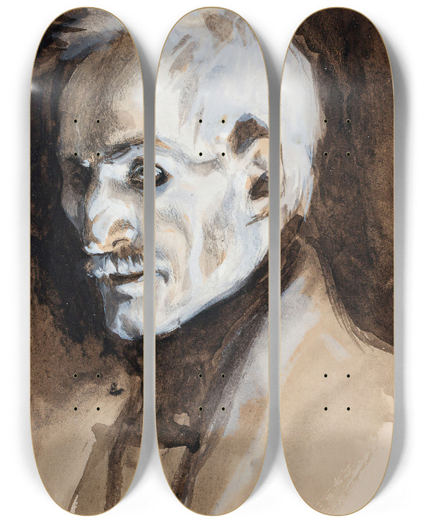 Triptych art skateboard deck of Albert Edelfelt Lieutenant Stool by Albert Edelfelt (1854-1905)